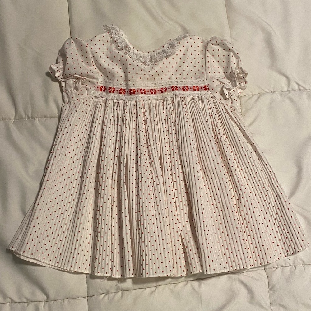 Vintage Ivory and Scarlet Dotted Kids Dress